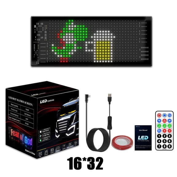 16x32 Bendable RGB LED Matrix Sign, Bluetooth App Programmable Waterproof USB LED Message Board, Custom Graffiti Text Animation LED Display for Car Window Store Home Party Decor