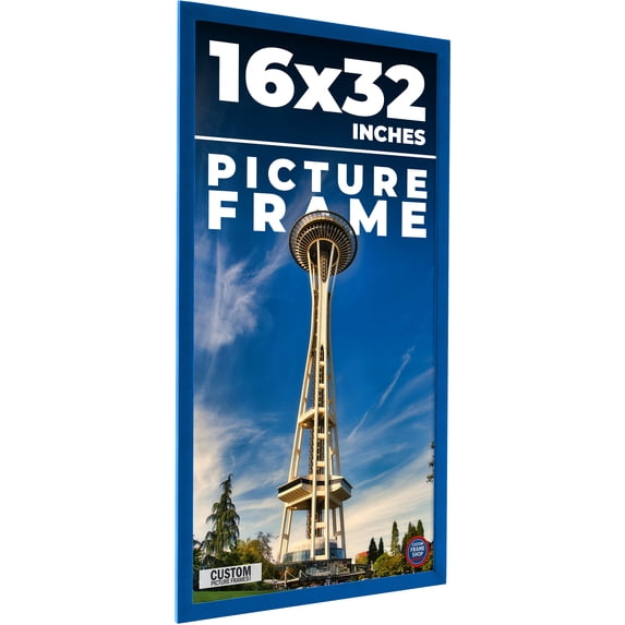 16x32 Classic Modern Blue Picture Frame - UV Acrylic, Foam Board Backing, Hanging Hardware