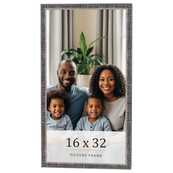 16x32 Frame Silver Grey Distressed Solid Wood Picture Frame | 0.75 Inch Moulding Width | Interior