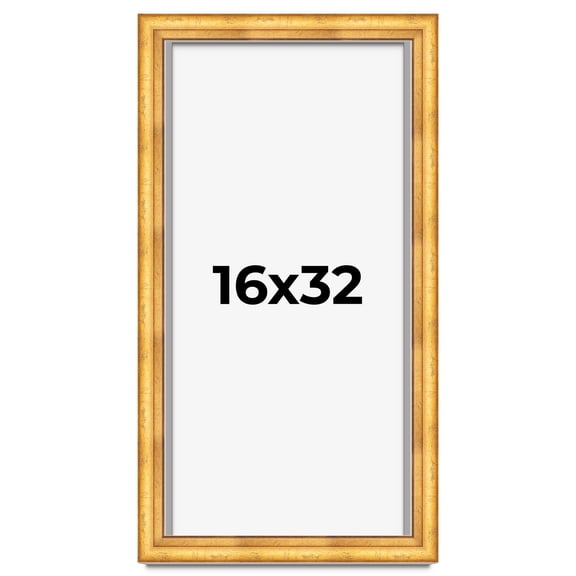 16x32 Shadow Box Frame Gold | 1.75 Inches Deep Real Wood Traditional Shadowbox Display Frame | UV