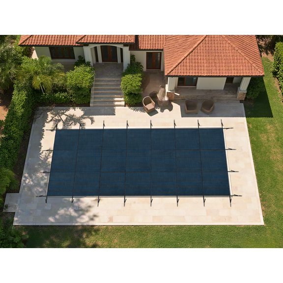 16x32FT Swimming Pool Safety Cover Fits 14x30FT Rectangle Inground Pools, Inground Pool Cover Mesh, Triple-Stitched High Strength, Abrasion-Resistant, for Swimming Pool Winter Safety Cover, Blue