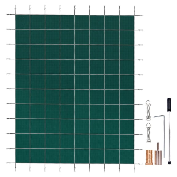 16x32ft Pool Safety Cover, Inground Pool Cover - Green, Durable PP Material, Enhanced Security & Debris Protection, Complete Hardware Included
