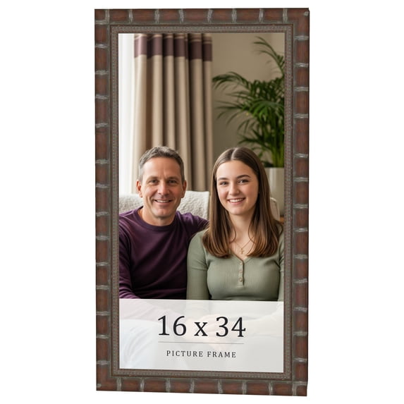 16x34 Dark Brown Bamboo Real Wood Picture Frame Width 1.5 inches | Interior Frame Depth 0.5 inches