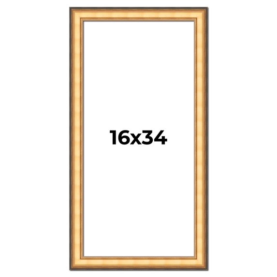 16x34 Frame Gold Plein Aire Solid Wood Picture Frame Width 2 Inches | Interior Frame Depth 0.5