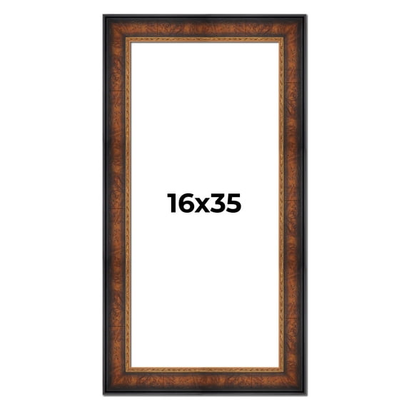16x35 Frame Brown Walnut Gold Ornate Trim Solid Wood Plein Air Picture Frame | 3 Inch Moulding