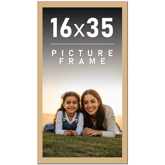 16x35 Frame Natural Wood Picture Frame | 0.75 Inch Moulding Width | with UV Acrylic Plexiglass,
