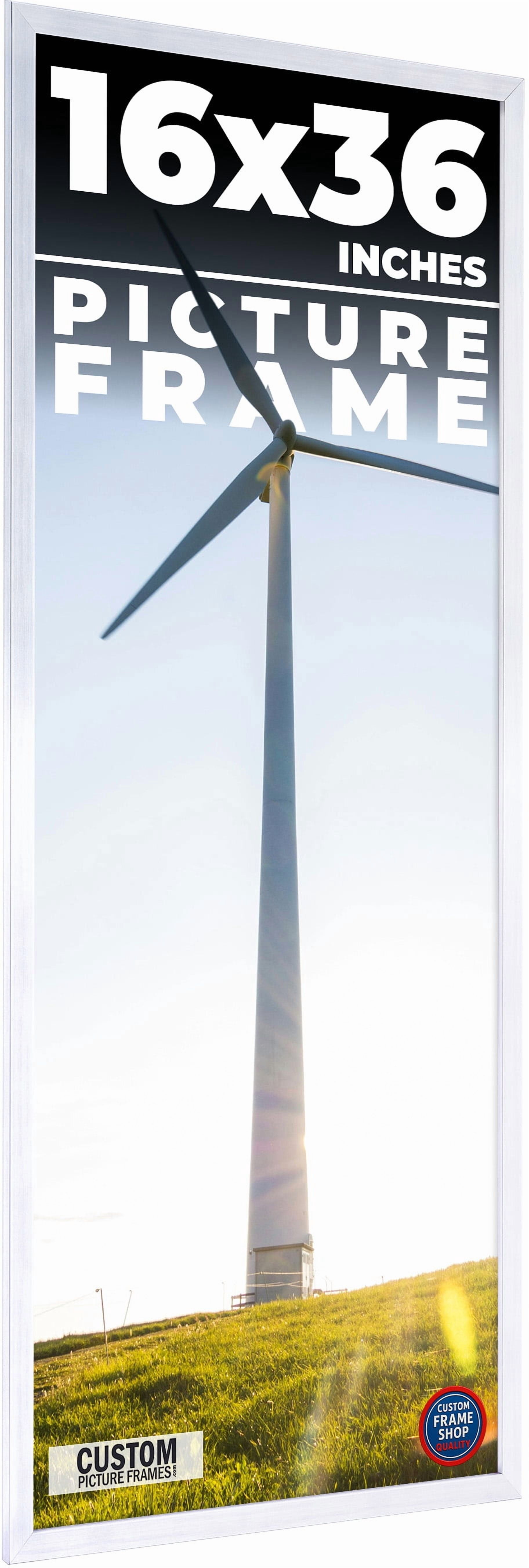 16x36 - 16 x 36 Stainless Steel Silver Solid Wood Frame with UV Framer ...