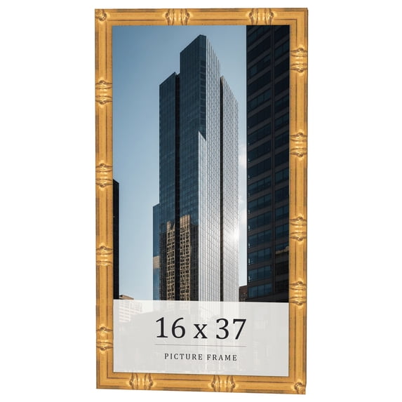 16x37 Frame Gold Bamboo Solid Wood Picture Frame | 1 Inch Moulding Width | Interior Frame Depth