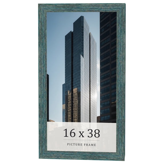 16x38 Frame Blue Rustic Barnwood Solid Wood Picture Frame Width 1.25 Inches | Interior Depth 0.5