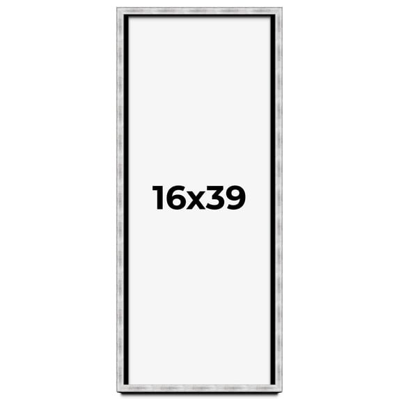 16x39 Frame Brushed Silver Solid Wood Picture Frame | 0.75 Inch Moulding Width | Rabbet Depth 0.75