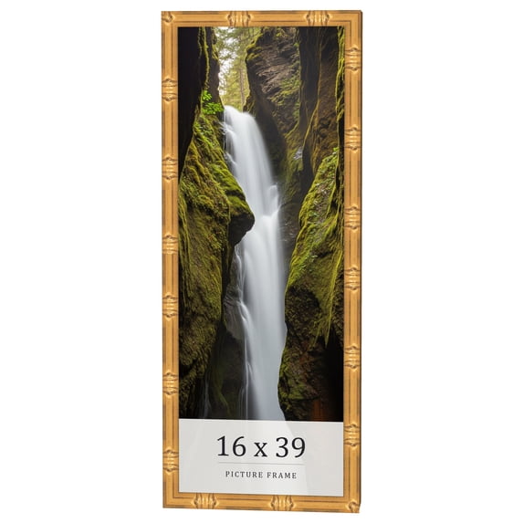 16x39 Frame Gold Bamboo Solid Wood Picture Frame | 1 Inch Moulding Width | Interior Frame Depth