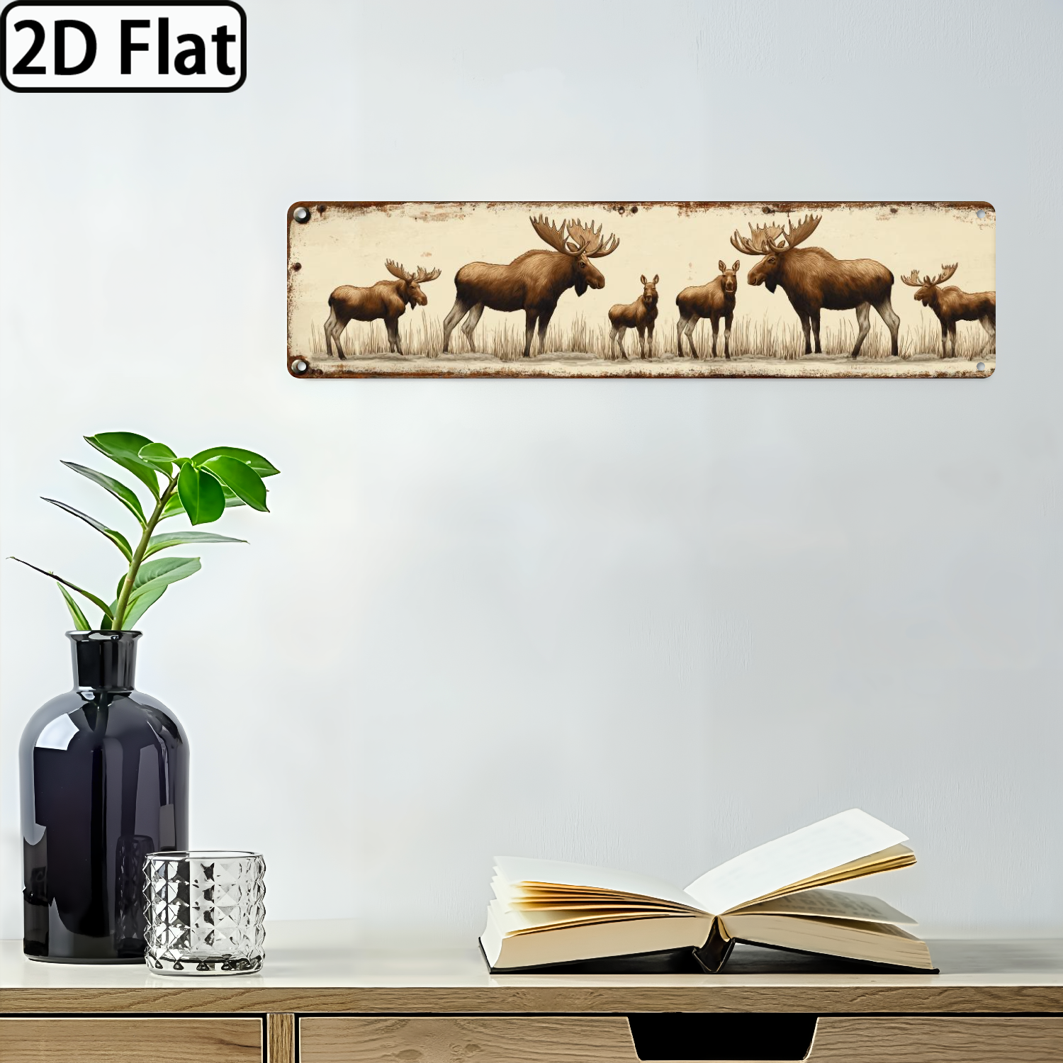 16x4 Inch Retro Metal Tin Sign - Rustic Moose Family Wall Art with ...
