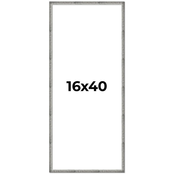 16x40 Frame Silver Grey Distressed Solid Wood Picture Frame | 0.75 Inch Moulding Width | Interior