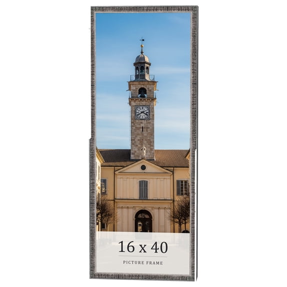 16x40 Frame Silver Grey Distressed Solid Wood Picture Frame | 0.75 Inch Moulding Width | Interior