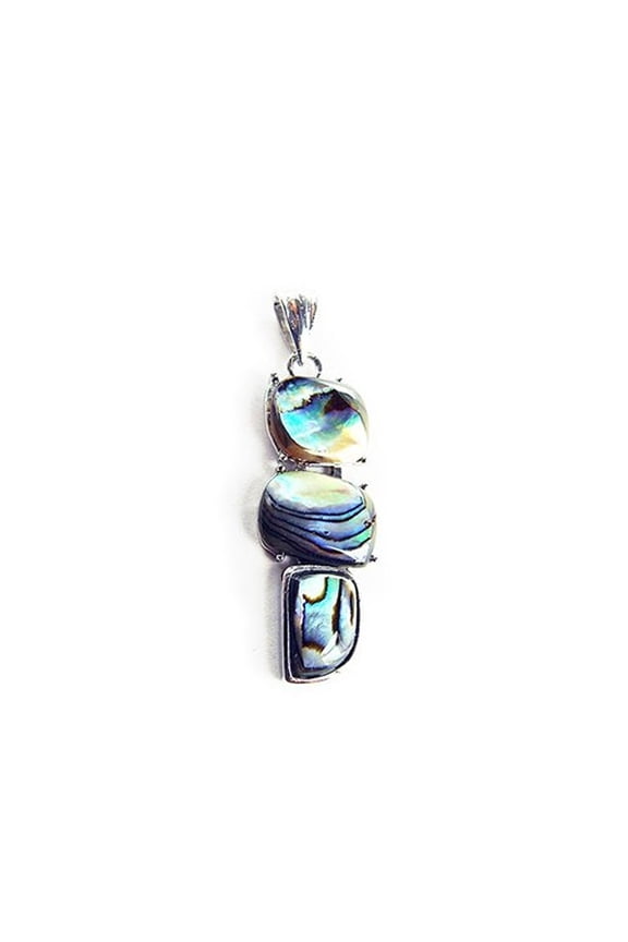 16x40mm Abalone Shell 3-Piece Free Form Pendant With Silver Metal Frame ForJewelry Making