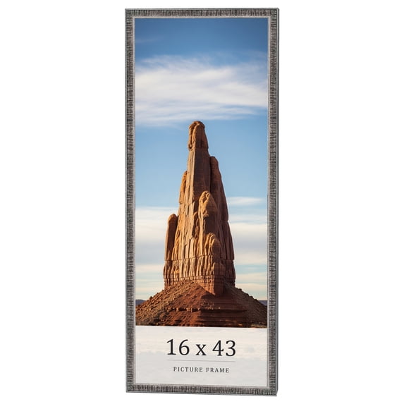 16x43 Frame Silver Grey Distressed Solid Wood Picture Frame | 0.75 Inch Moulding Width | Interior