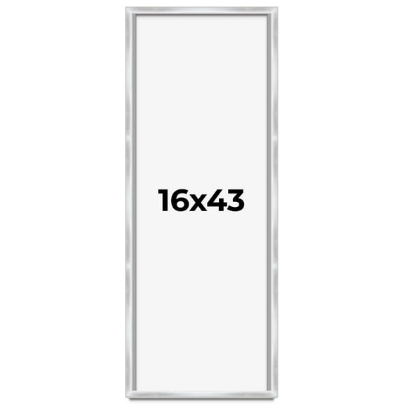 16x43 Frame Silver Whitewashed Wood Grain Solid Wood Shadow Box | 0.75 Inch Moulding Width | 0.75