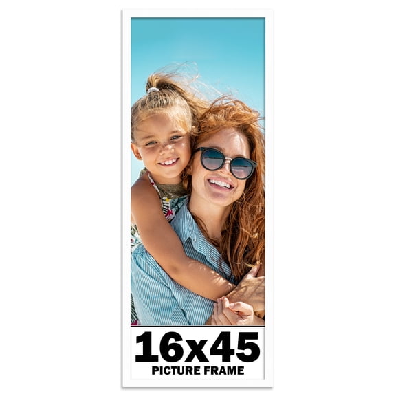 16x45 Frame White Solid Wood Picture Frame Includes UV Acrylic Shatter Guard Front, Acid Free Foam