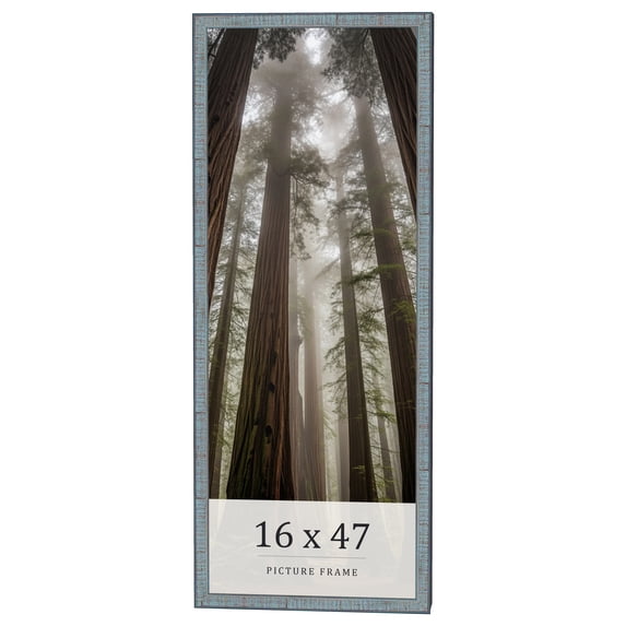 16x47 Frame Blue Scuffed Farm Board Solid Wood Picture Frame Width 0.75 Inches | Interior Depth 0.5