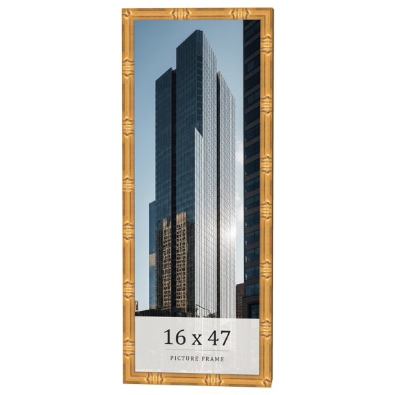 16x47 Frame Gold Bamboo Solid Wood Picture Frame | 1 Inch Moulding Width | Interior Frame Depth