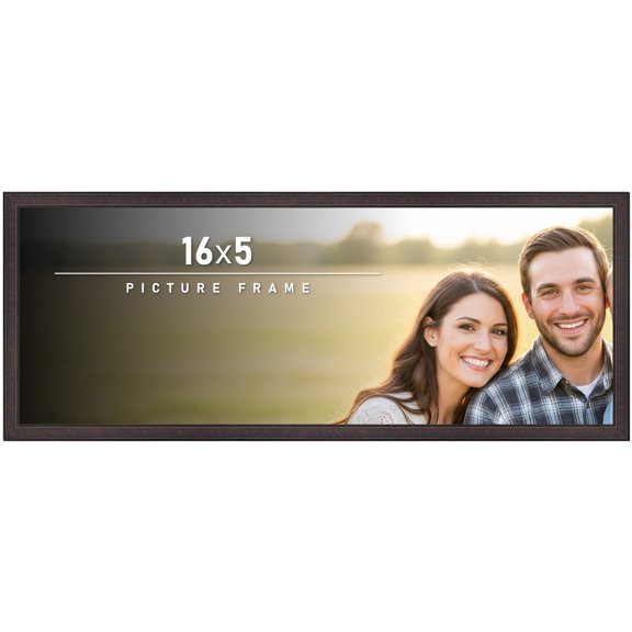 16x5 Frame Brown Solid Wood Picture Frame - Complete Modern Photo Frame Includes UV Acrylic