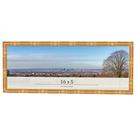 16x5 Frame Gold Bamboo Solid Wood Picture Frame | 1 Inch Moulding Width | Interior Frame Depth 0.75