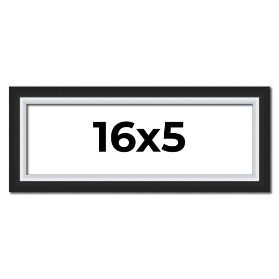 16x5 IN Frame Black & Silver Solid Wood Picture Frame Width 1.25 Inches | Interior Depth 0.75