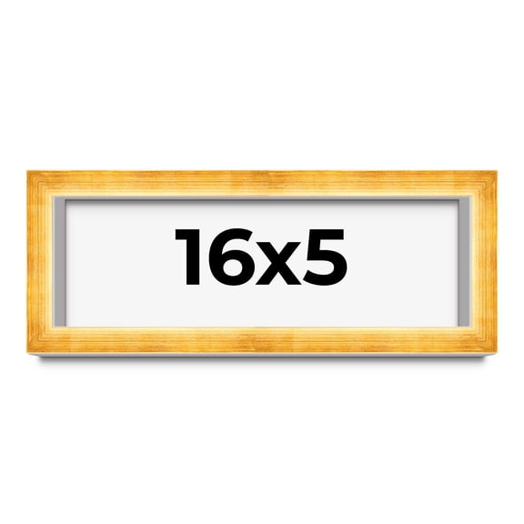 16x5 IN Shadow Box Frame Gold | 1.625 Inches Deep Real Wood Traditional Shadowbox Display Frame |