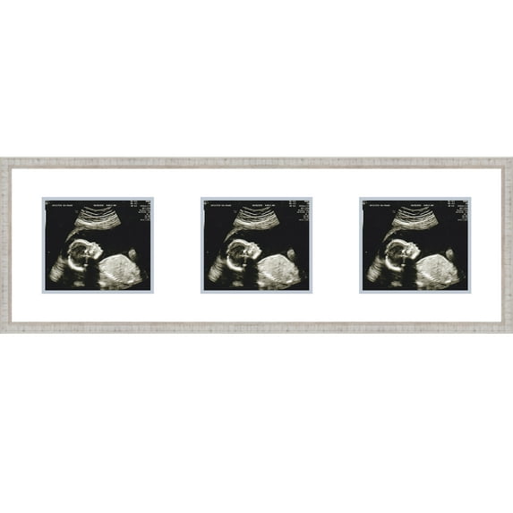 16x5 Rustic White Sonogram Frame with White on Baby Blue Mats with 3 Openings to Display 3 4x3