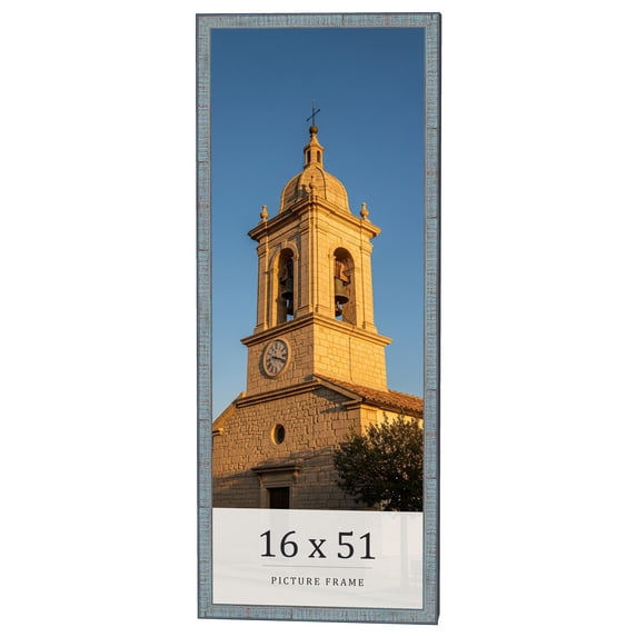 16x51 Frame Blue Scuffed Farm Board Solid Wood Picture Frame Width 0.75 Inches | Interior Depth 0.5