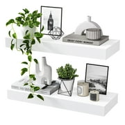 Jouetondream 16x6 2PCS Floating Shelves, Wall Mounted Hanging Shelves, Wood Storage Shelving for Living Room, Bathroom, Office, White
