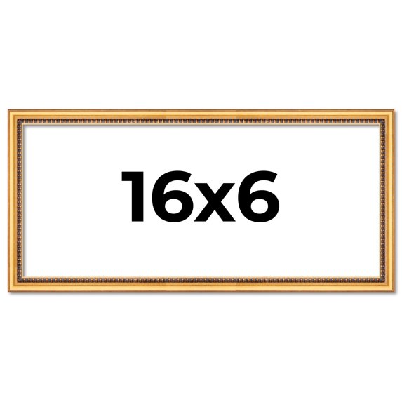 16x6 Frame Beaded Gold Solid Wood Picture Frame | 0.75 Inches Moulding Width | Liscio Oro