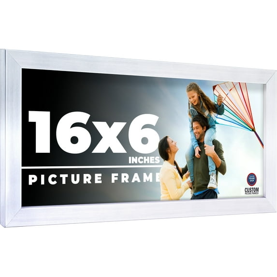 16x6 Frame Silver Stainless Steel Solid Wood Picture Frame | 0.75 Inch Moulding Width | Includes UV