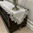 thumbnail image 1 of 16x63" White Lace Table Runner - Embroidered Rectangular Farmhouse Table Cover for Dining Table, Coffee Table, Dresser  Washable Linen-Like Polyester, 1 of 6