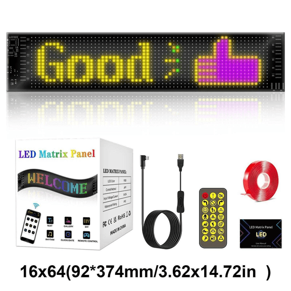 16x64 Flexible LED Sign, Bluetooth App Control Programmable Scrolling Light Panel, 14.7in Display for Truck Car Wedding Party, USB Powered