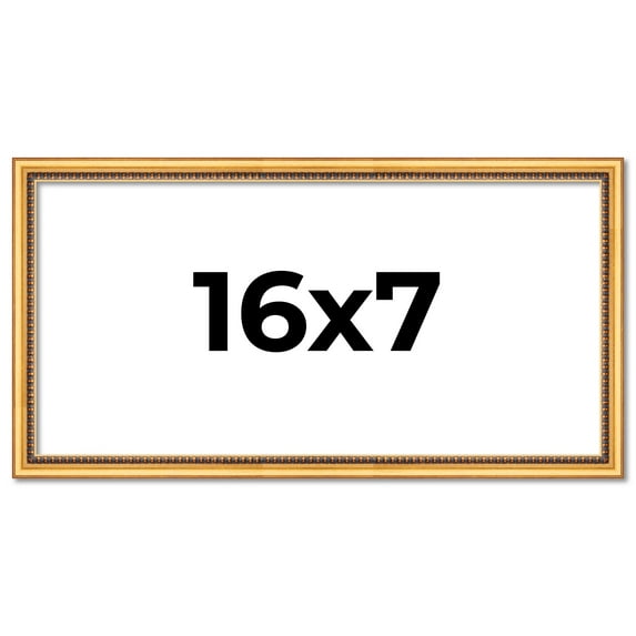 16x7 Frame Beaded Gold Solid Wood Picture Frame | 0.75 Inches Moulding Width | Liscio Oro