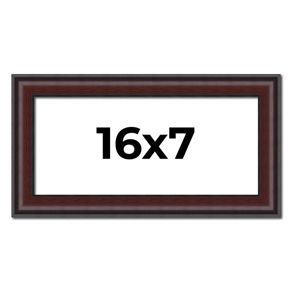 16x7 Frame Brown Round Mahogany Solid Wood Picture Frame | 1.625 Inch Moulding Width | with UV
