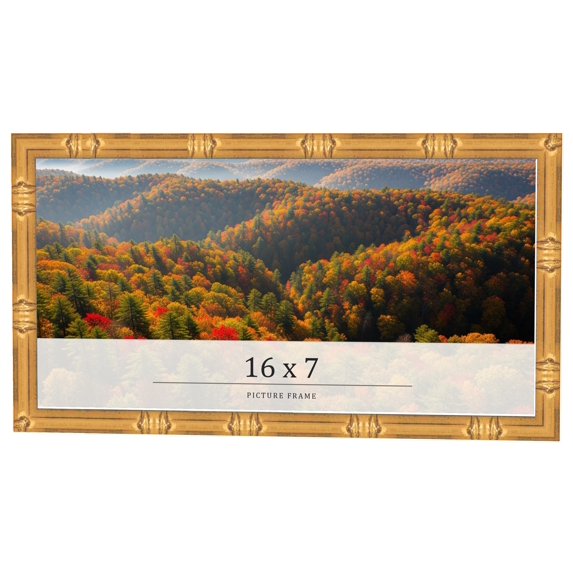 16x7 Frame Gold Bamboo Solid Wood Picture Frame | 1 Inch Moulding Width | Interior Frame Depth 0.75