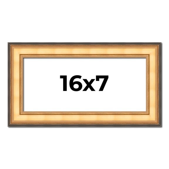 16x7 Frame Gold Plein Aire Solid Wood Picture Frame Width 2 Inches | Interior Frame Depth 0.5