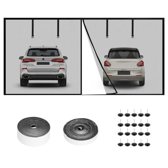 16x7FT Garage Door Screen for 2 Car TeqHome Magnetic Garage Screen Doors Mesh Fiberglass Garage Net with Magnetic Closure 6 Buckle Straps