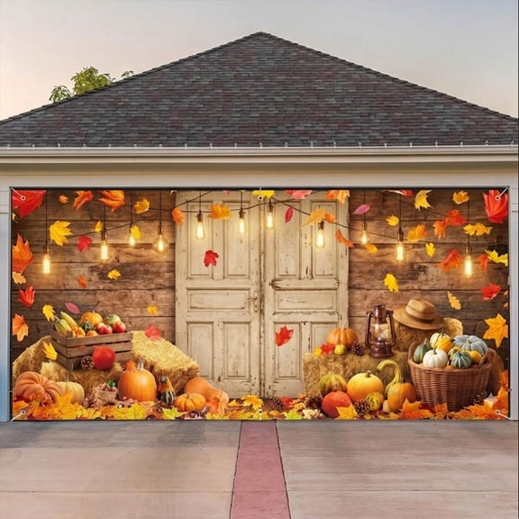 16x7ft Fall Pumpkin Maple Leaf Garage Door Banner for Thanksgiving Decor