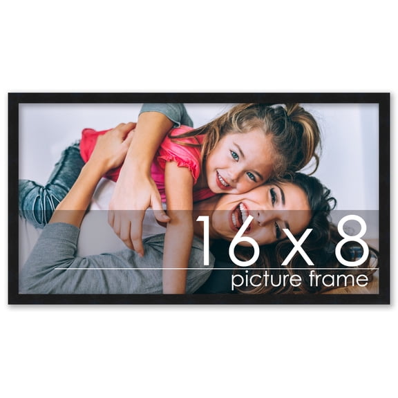 16x8 Black Wood Picture Frame - UV Acrylic, Foam Board Backing, Hanging Hardware