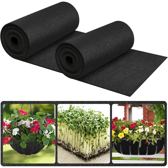 16x80 Inch Black Felt Planter Liner Roll- 2 Rolls Non-Woven Fabric Planter Liner for Outdoor Plants, Coco Liner Roll Alternative Basket Planter Liner for Planters Hanging Basket Window Box