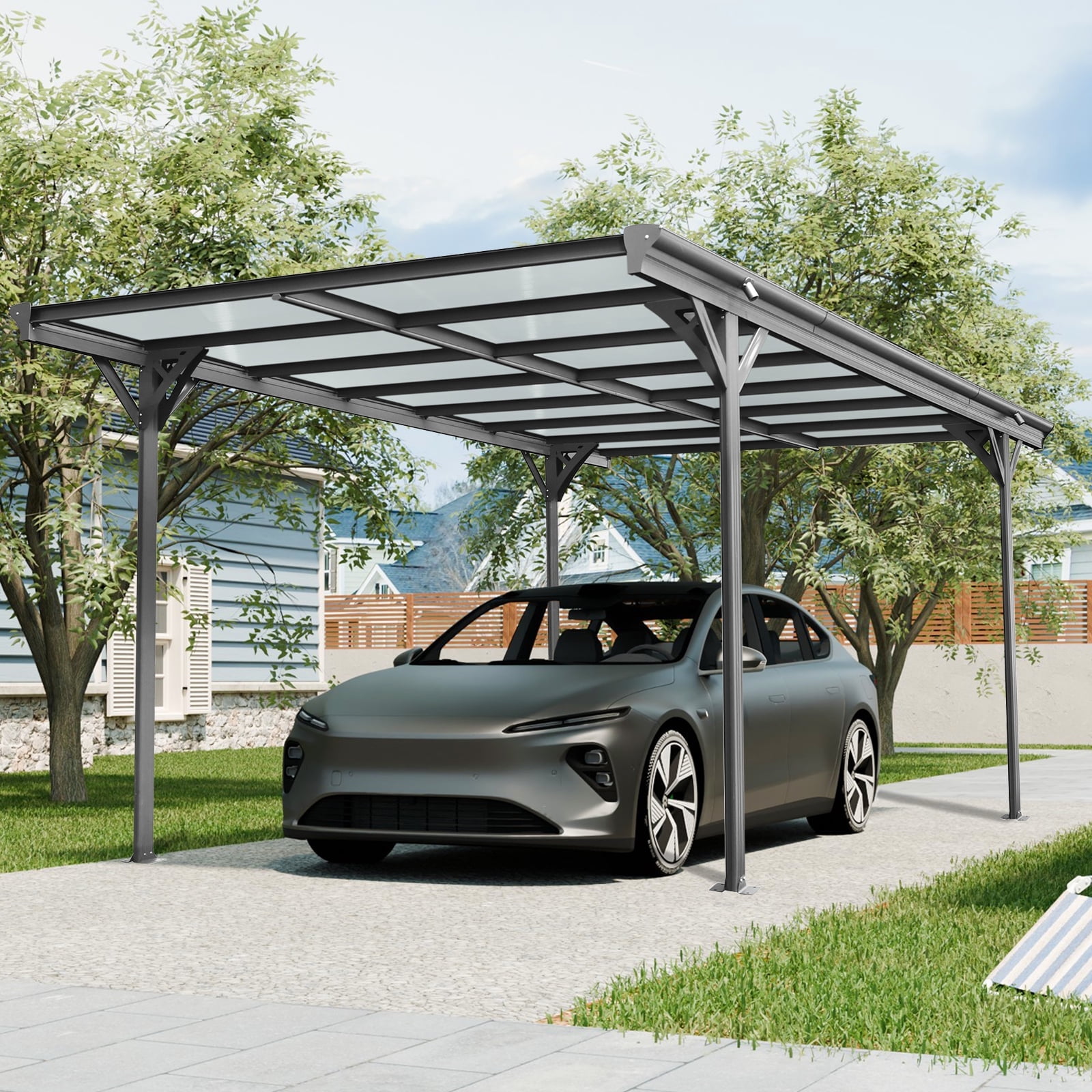 CarButler 16x8x10ft Outdoor Metal Carport Heavy Duty Carport with Aluminum alloy frame and Polycarbonate Panels for Driveway Car, Truck