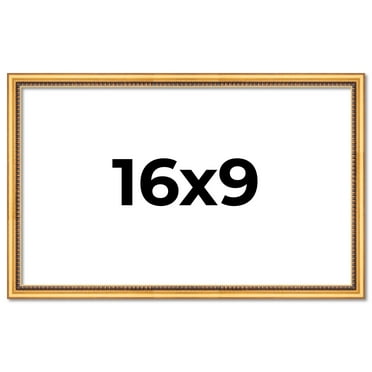 16x9 Frame Beaded Gold Solid Wood Picture Frame | 0.75 Inches Moulding Width | Liscio Oro