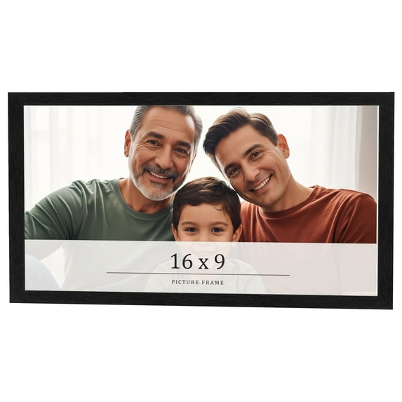 16x9 Frame Black Charcoal Grey Wood Textured Picture Frame | 0.75 Inch Moulding Width | Gunmetal