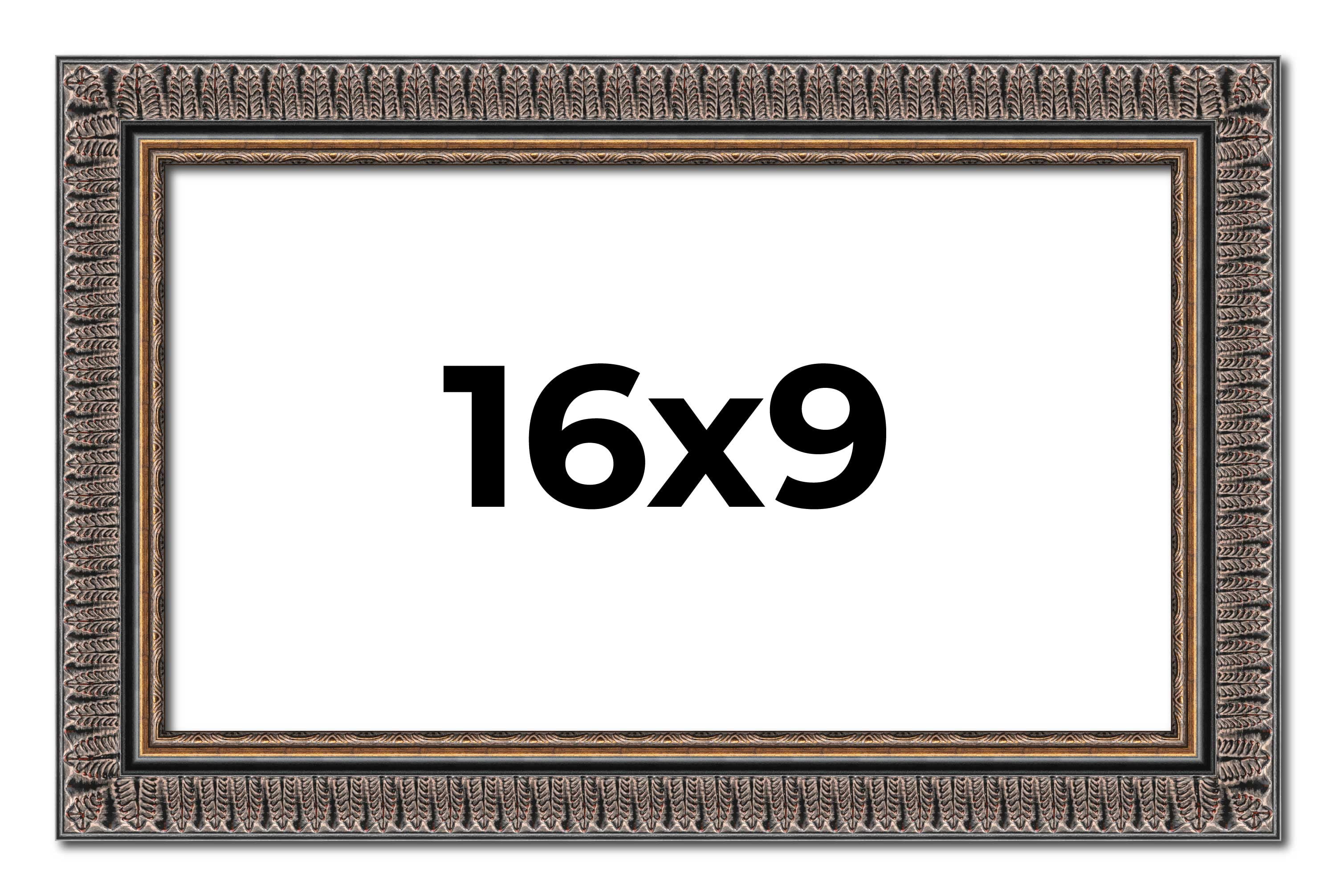 16x9 Frame Black Feather Payton Ornate Solid Wood Picture Frame Width 1 ...