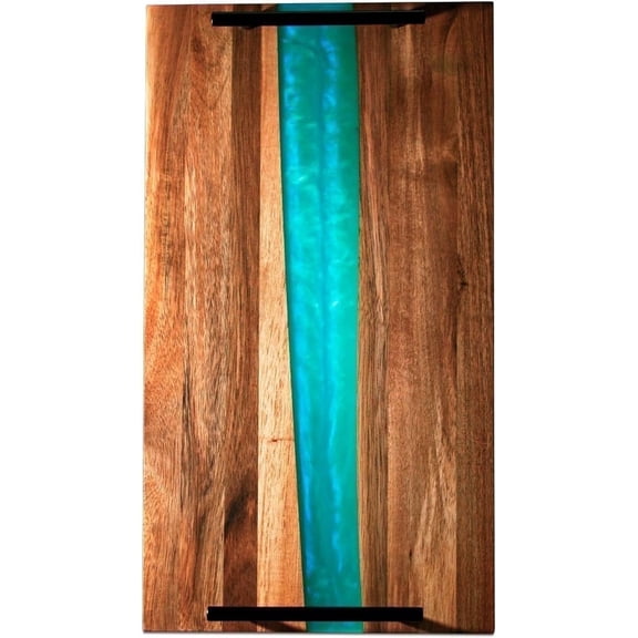 Comfify Serving Tray with Handles, Resin and Acacia Wood Construction, 16 x 9 in, Pearl White Finish