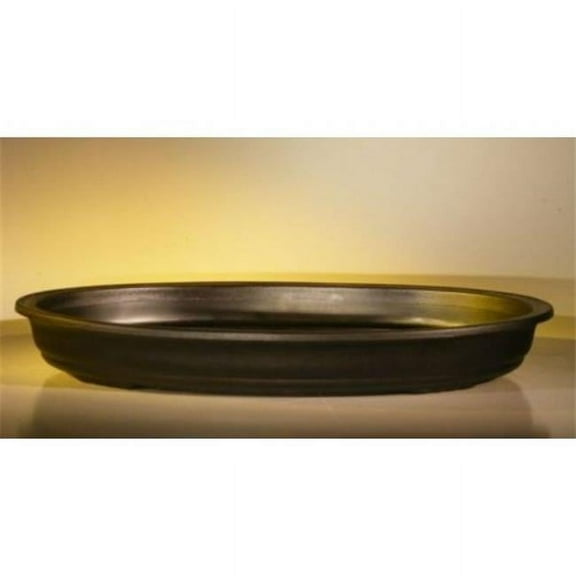 17.0 x 12.0 x 2.0 in. OD 15.0 x 10.0 x 2.0 in. ID Oval Pot for Forest Group or Penjing, Black