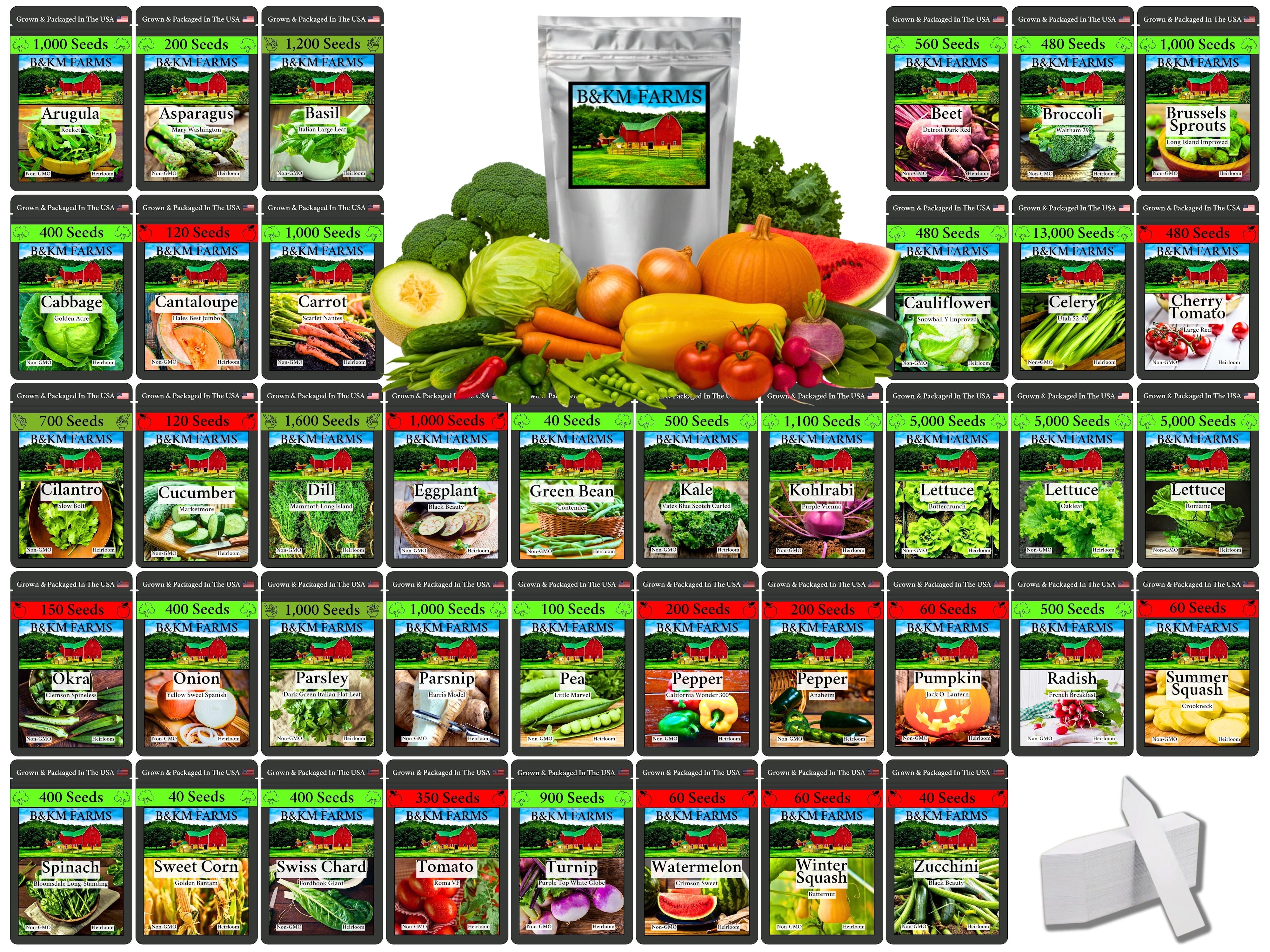 40 Vegetable, Herb & Melon Plant Seeds, Heirloom, Non-GMO, Non-Hybrid